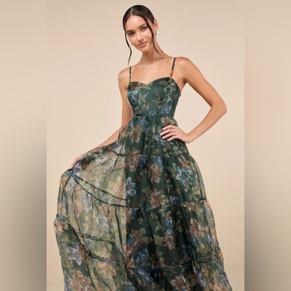 Lulu's Green Floral Maxi Dress - Picture 2 of 7